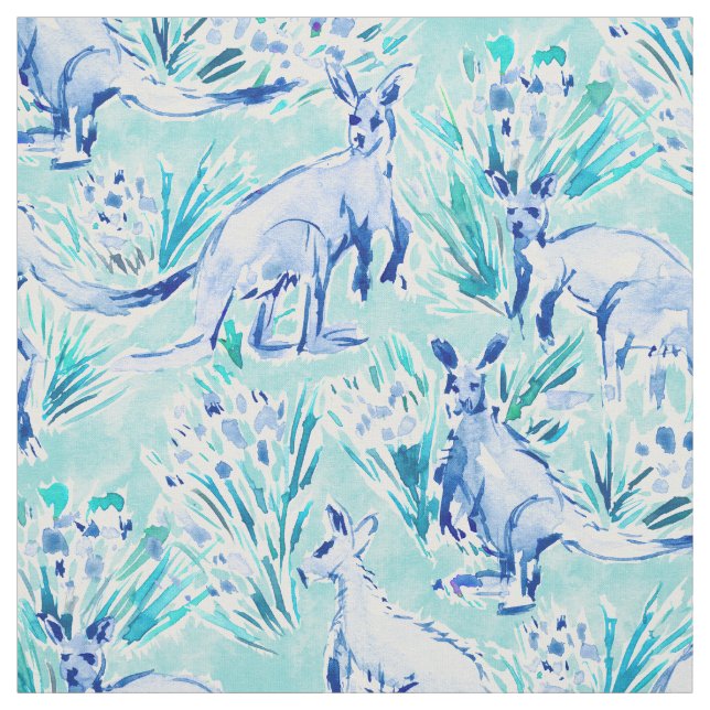 KANGAROO KOURT Aqua Watercolor Fabric (Swatch)