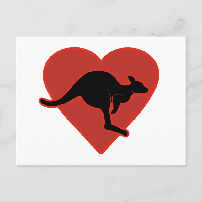 Kangaroo Love Red Heart Postcard (Front)