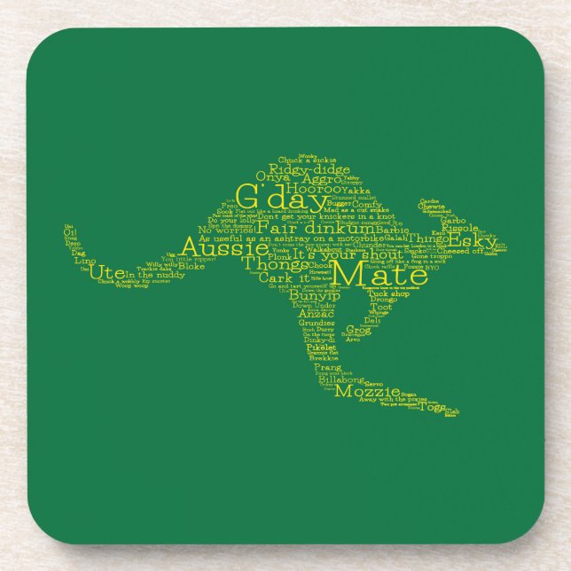 Kangaroo made of Australian slang Drink Coaster (Front)