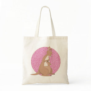 Kangaroo Mommy and Baby Joey on Pink Pattern Tote Bag
