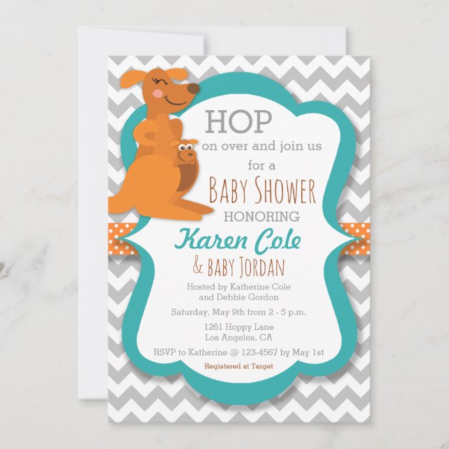 Kangaroo Mommy & Baby - Baby Shower Invitatoin Invitation (Front)