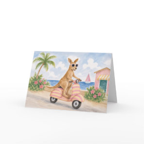 Kangaroo Moped Beach Watercolor Greeting Card