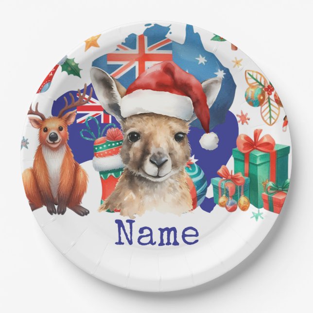 Kangaroo on Australia Flag  Paper Plates (Front)