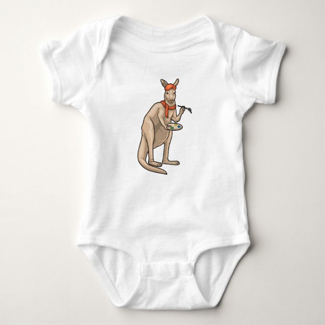 Kangaroo Painter Paint brush Painting Baby Bodysuit (Front)