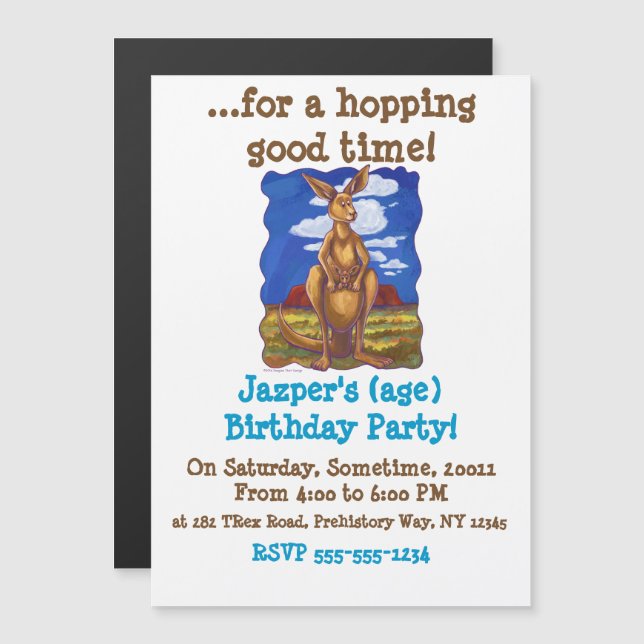 Kangaroo Party Center Magnetic Invitation (Front/Back)