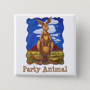 Kangaroo Party Center Pinback Button