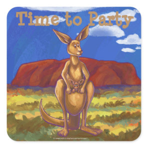 Kangaroo Party Center Square Sticker