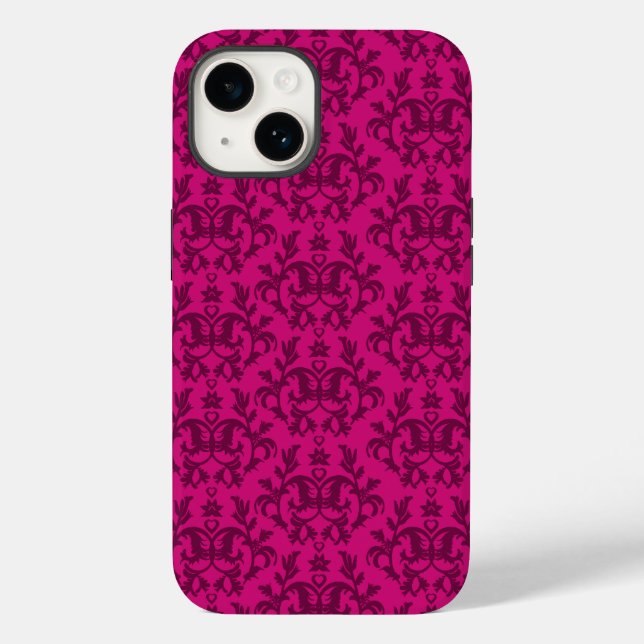 Kangaroo Paws damask dark pink Case-Mate iPhone Case (Back)