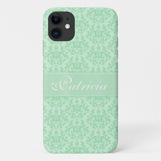 Kangaroo Paws patterned damask soft green name Case-Mate iPhone Case (Back)