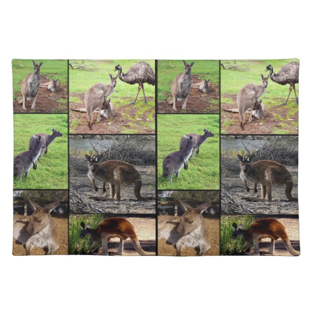 Kangaroo Photo Collage, Cloth Placemat (Front)