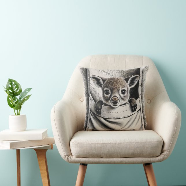 Kangaroo Pillow, Cute Baby Joey Design Throw Pillow (Chair)