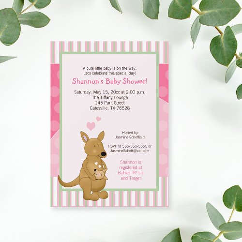 Kangaroo Pink Mommy Invitation