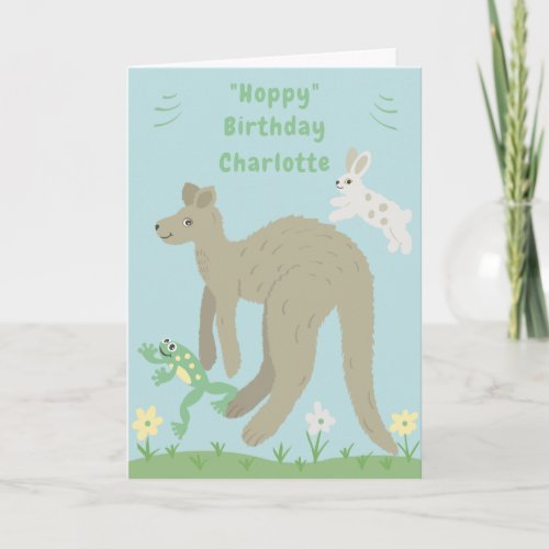 Kangaroo Rabbit and Frog Birthday Card