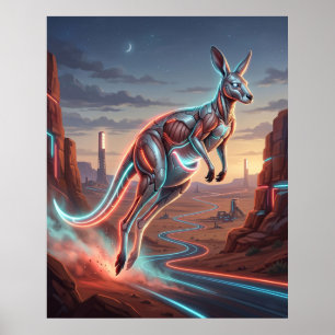 Kangaroo Red Neon Outback Poster