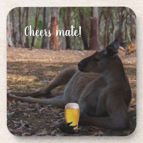 Kangaroo Relaxing with Beer Australia Funny Beverage Coaster