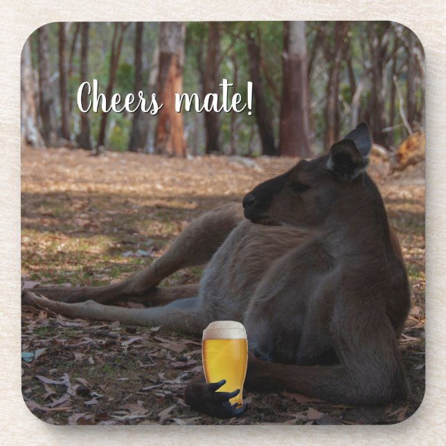 Kangaroo Relaxing with Beer Australia Funny Beverage Coaster (Front)