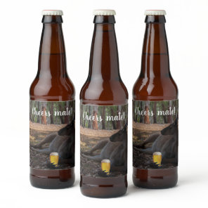 Kangaroo Relaxing with Beer Australia Funny Bottle Label