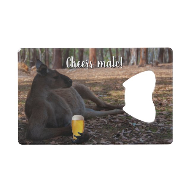Kangaroo Relaxing with Beer Australia Funny Credit Card Bottle Opener (Front (Horizontal))