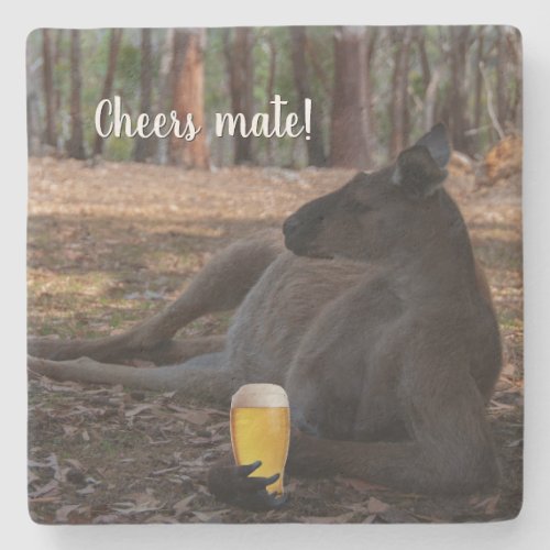Kangaroo Relaxing with Beer Australia Funny Stone Coaster
