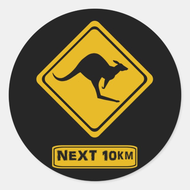 kangaroo road sign classic round sticker (Front)