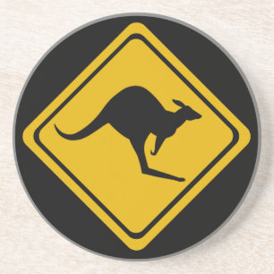 kangaroo road sign coaster