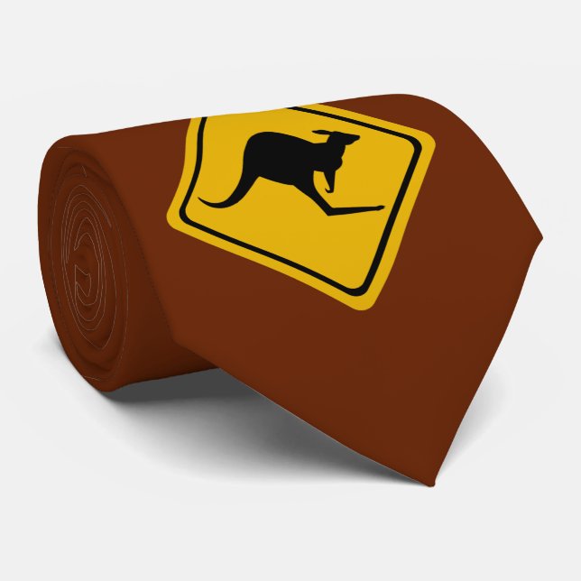 kangaroo road sign neck tie (Rolled)