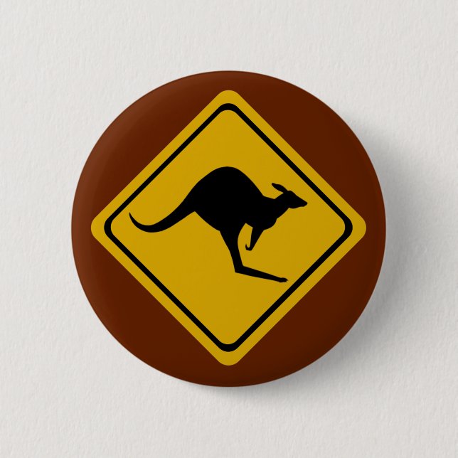 kangaroo road sign pinback button (Front)