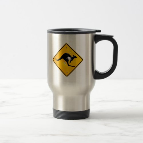 Kangaroo road sign travel mug