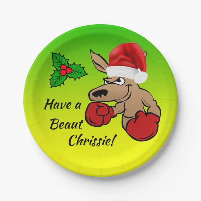 Kangaroo Santa 7" Australian Christmas Party  Paper Plates (Front)