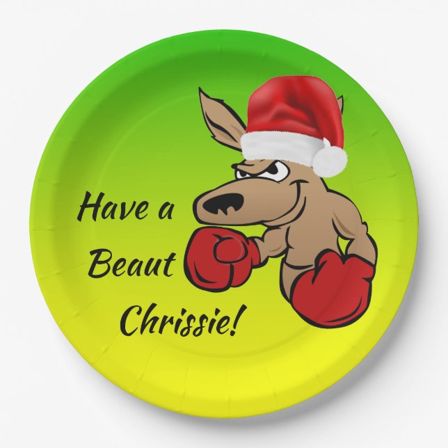 Kangaroo Santa 9" Australian Christmas Party  Paper Plates (Front)