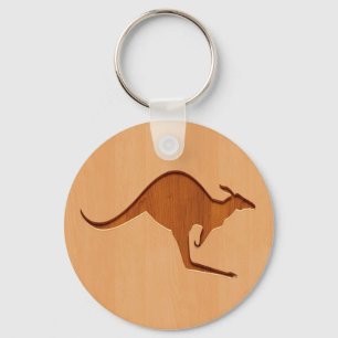 Kangaroo silhouette engraved on wood design keychain
