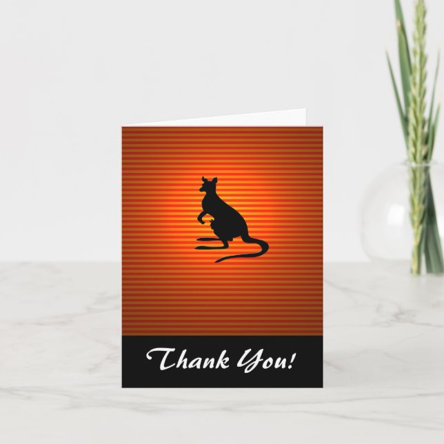 Kangaroo Silhouette on Orange and Red Stripes Thank You Card (Front)
