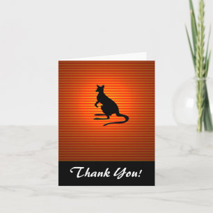 Kangaroo Silhouette on Orange and Red Stripes Thank You Card