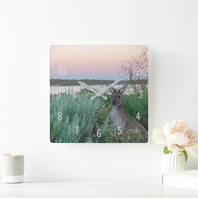 Kangaroo Sunset at the Lake Australia Square Wall Clock (Home)