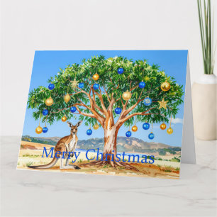 Kangaroo under gumtree with Christmas baubles Card