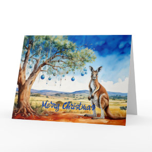 Kangaroo under gumtree with Christmas baubles Card
