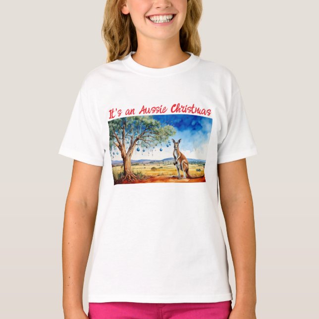 Kangaroo under gumtree with Christmas baubles T-Shirt (Front)