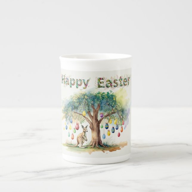 Kangaroo under gumtree with Easter eggs Bone China Mug (Front)