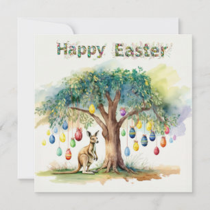 Kangaroo under gumtree with Easter eggs Holiday Card