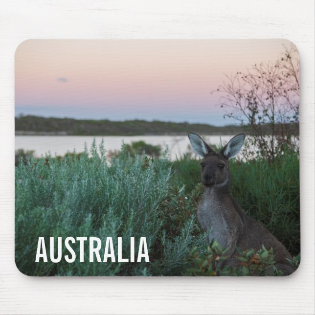 Kangaroo Wildlife Sunset Lake Australia Mouse Pad (Front)