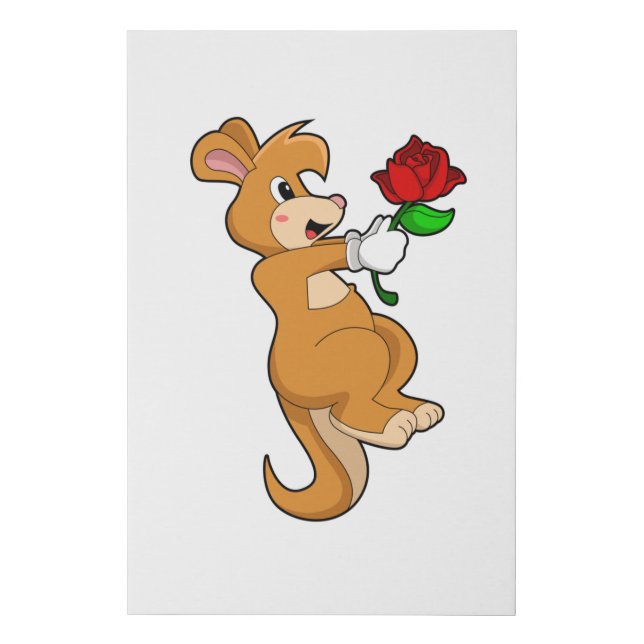 Kangaroo with Flower Faux Canvas Print (Front)