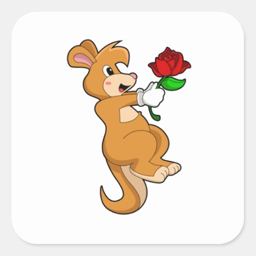Kangaroo with Flower Square Sticker