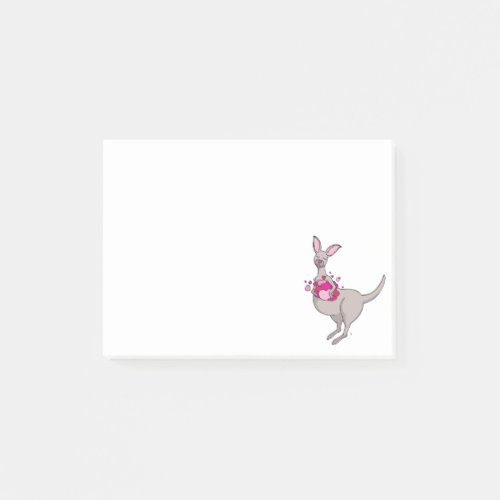 Kangaroo with hearts whimsy graphic post it notes