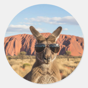 Kangaroo with sunglasses at Uluru Australia Classic Round Sticker