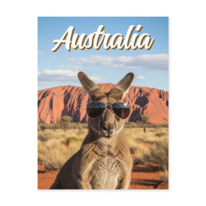 Kangaroo with sunglasses at Uluru Australia Postcard