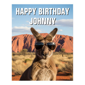 Kangaroo with sunglasses at Uluru Australia Poster