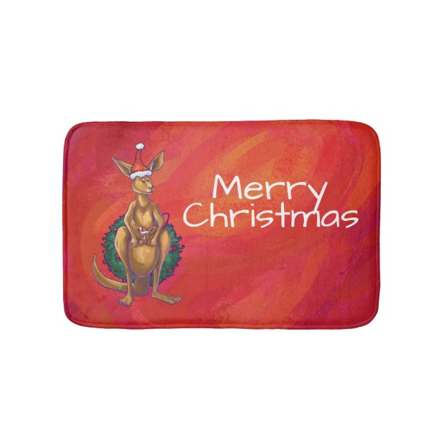 Kangaroo Xmas On Red Bath Mat (Front)