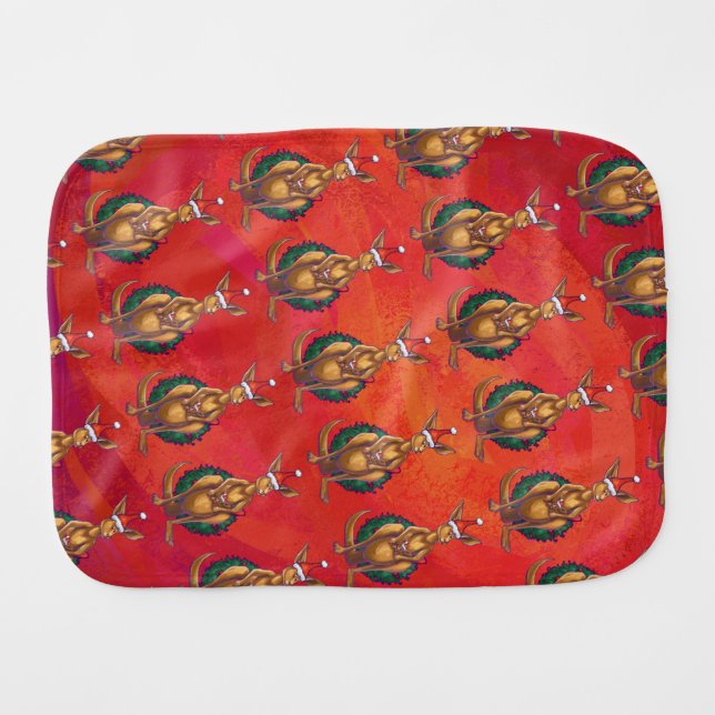 Kangaroo Xmas On Red Burp Cloth (Front Horizontal)