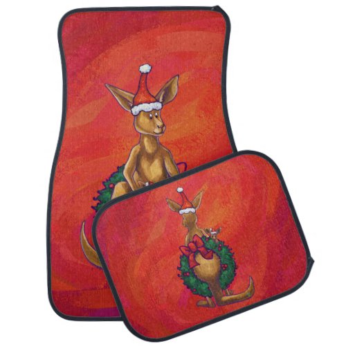 Kangaroo Xmas On Red Car Mat