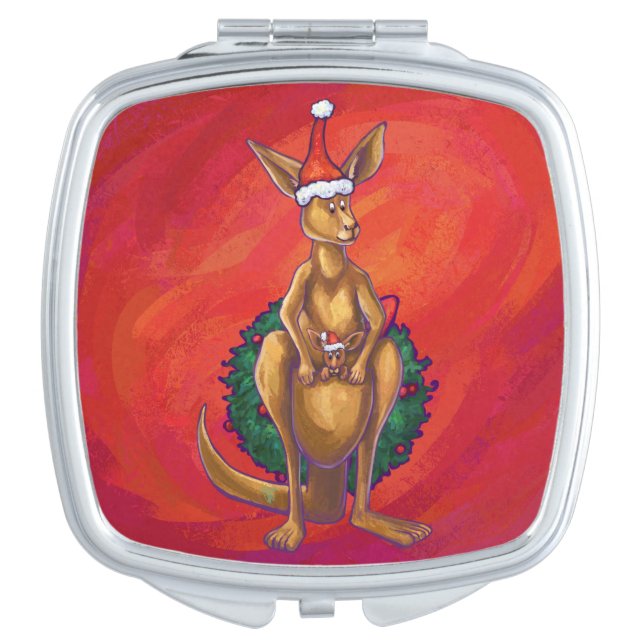 Kangaroo Xmas On Red Compact Mirror (Front)
